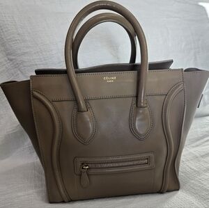 Celine Mini Luggage Smooth Leather Souris Brown Khaki Bag Tote Purse Phantom